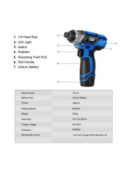 PROSTORMER - 12V Cordless Electric Screwdriver, Electric Hand Drill, 100Nm Torque, Mini Wireless Controller, Power Tool Kit