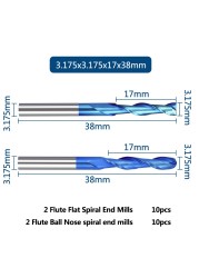 10/40 قطعة 3.175 مللي متر نانو الأزرق المغلفة CNC راوتر بت نهاية مطحنة القاطع البسيطة PCB كربيد بت التوجيه كيت لطحن أدوات