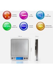 Mini Portable Electronic Scale, 0.01/500g, 3000/0.1g LCD Display for Jewelry Weighing, Kitchen and Mail Scale