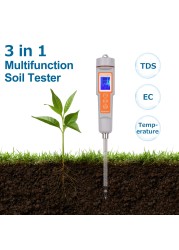 اختبار التربة 3 في 1 EC/ TDS/درجة الحرارة الرقمية اختبار التربة التحقيق متر مع شاشة الخلفية المحمولة اختبار ملوحة التربة