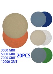 20pcs 3 inch sanding discs hook loop sanding discs grit 3000 /5000 /7000/ 10000 emery round disc sand paper and paper