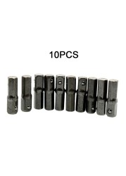 10pcs 1/4 Square Drive To 1/4 Hex Shank Impact Socket + 1/4 Drill Socket Adapter Power Tool Hexagon Handle Adapter Drill Adapter