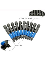 Magnetic Screwdriver Set 1/4" Hexagon Anti-Slip Leg Phillips Electric Power Tools Accessories 10pcs 50mm PH1 PH2 PH3 PZ1 PZ2 PZ3