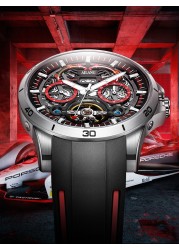 AILANG New 2022 Fashion Design Men's Watch Tourbillon Watch Waterproof Automatic Mechanical Watches Red Rubber Strap Watch for Men