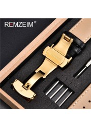 Rimzm Soft Calfskin Leather Watches 18mm 20mm 22mm 24mm Straps Automatic Butterfly Clasp Watch Accessories With Box