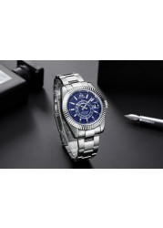 Men's automatic self-wind mechanical stainless steel strap rose gold silver blue date luxury sky 40mm watch