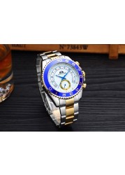 Automatic self-wind mechanical stainless steel strap casual gold yellow silver blue bezel master business men's watch