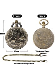 Souvenir Vintage Men's Quartz Pocket Watch Wild Animal Pattern Thick Chain Unique Personality Unisex Hollow out Watch