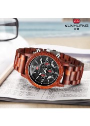 Fashion Watches Mens Top Brand Luxury Wrist Watch Quartz Watch Wooden Watch Men Red Sandalwood Chronograph Relogio Masculino