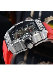 Luxury Brand Military Style Watch Men Hip Hop Silver Diamond Watch Men Tonneau Men Watches Male Watch Male Clock