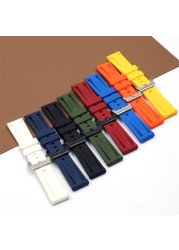 High Quality Black Blue Red Orange Army Green Watchband Silicone Rubber Strap for Panerai Pin Buckle 22mm 24mm 26mm