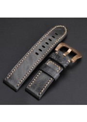 Hand Folded Smoky Gray Leather Watchband Compatible with BAM Bronze Watch Strap 20 22 24 26mm Soft Vintage Bracelet