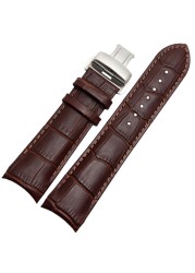 Handmade Genuine Leather Curved End Watchband for Tissot T035 Watch Band Strap Steel Buckle Wristband 22mm 23mm 24mm