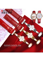 red color for any brand women watch12mm14mm 15mm 16mm 18mm 20mmRose gold buckle genuine leather watches wrist strap