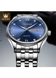 OLEVS Stainless Steel Strap Great Quality Watches for Men Waterproof Quartz Fashion Men Wristwatches Calendar Week Display