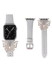 Glossy Leather Strap for Apple Watch Series 1 2 3 4 5 6 SE Diamond Band for 38 40 42 44mm iWatch