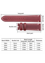 Genuine Leather Watch Band Strap Manual Men Thick 7 Colors 18mm 20mm 22mm 24mm Watchbands Stainless Steel Buckle Accessories