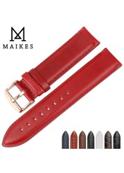 MAIKES Genuine Leather Replacement Bracelet Trendy Red Women Watch Band 12/13/14/16/17/18/19/20 for Lady Band Watch Watch Strap