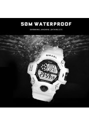 Men's Watches White Digital Watch SMAEL Sport Watch 50M Waterproof Auto Date relogio masculino Digital Military Watches Men Sport