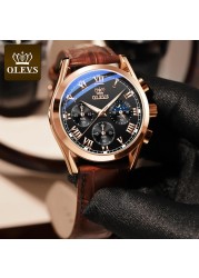 OLEVS 2020 New Fashion Men's Watches With Brown Leather Jacket Luxury Brand Sport Chronograph Quartz Watch Men Relogio Masculino