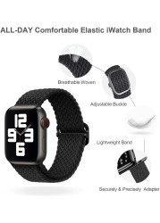 Braided Solo Loop Ring for Apple Watch 44mm 40mm 42mm 38mm Elastic Nylon Fabric Bracelet for iWatch 3 4 5 SE 6 Adjustable Buckle