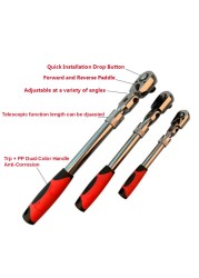 72 Teeth Telescopic Ratchet Spanner Automatic Quick Release Quick 1/4 1/2 3/8 Can Adjust 90 Degree Scaffold Ratchet Handle Wrench