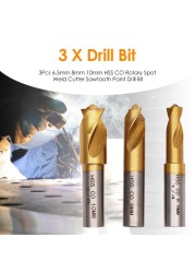 3pcs 6.5/8/10mm surface titanium plating HSS co-rotary spot welder cutter sawmill point drill bit remove sheet metal solder joint