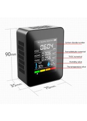 CO2 متر كاشف جودة الهواء CO2 اختبار مع ثاني أكسيد الكربون TVOC HCHO قيمة الكهرباء كمية درجة الحرارة الرطوبة الكاشف