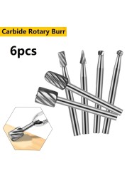 6pcs HSS Rotary Tool Multi Burr Router Router Bit Mill Cutter Attachment Drill Bits For Metal Milling Rotary Power Tools