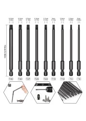 9 قطعة مفك Bit100mm T8-T40 مفك بت 1/4 ''عرافة عرقوب وجع مثقاب الخشب للكهرباء الحفر الكهربائية اليد مفك