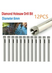 12pcs 6mm Diamond Drill Core Bit Connection Porcelain Tile Drill Bits Marble Stone Masonry Hole Saw