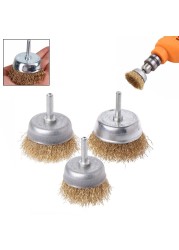 1pc Wire Brush Bowl 6mm Diameter Flat Shank Steel Wire Wheel Electric Drill Grinding Mill Polish Wheel Derusting Tool Power To