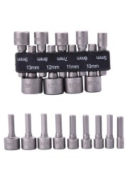 9pcs Power Head Screwdriver Hex Shank Drill Bit Adapter Socket Adapter Wrench Screw Tool 5mm-13mm Adapter Magnetic Shank Screw Drill