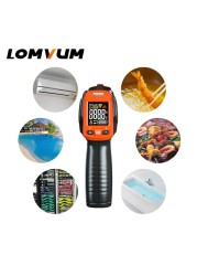 LOMVUM Digital Infrared Thermometer Contact Heat Gun Laser Handheld Infrared Temperature Gun Color LCD Display 50-580c Alarm