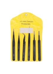 6pcs Stainless Steel ESD Tweezers 1.5mm Anti-static Repair Tool Kit for Electronics Jewelry Crafts Mobile Phone Repair Tool