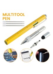 6 in1 Multifunction Ballpoint Pen with Tool Handheld Modern Measure Ruler Technical Screwdriver Touch Screen Stylus Alcohol Level