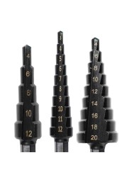 3pcs 3-12mm 4-12mm 4-20mm HSS Steel Nitrogen Coated Step Drill Bit Set Coated Hole Cutter Metal Wood Core Drilling Tools