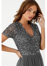 Maya V Neck Short Sleeve Sequin Maxi Dress Regular