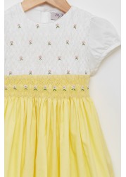 Trotters London Girls Lemon Yellow Rose Hand Smocked Dress