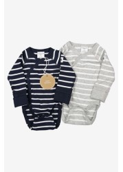 Polarn O. Pyret Blue Organic Cotton Striped Wrap Around Bodysuit