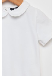 Trotters London White Milo Piped Body Short Sleeve Dungarees