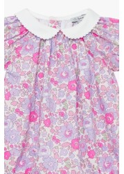 Trotters London Lilac Purple Liberty Print Little Florence Cotton Bubble Romper