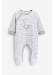 The Little Tailor Grey Stripe Jersey Rocking Horse Sleepsuit