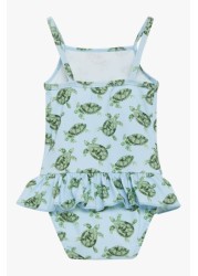 Trotters London Girls Blue Little Turtle Peplum Swimsuit