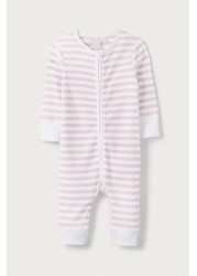 The White Company Pink Stripe Zip Sleepsuit