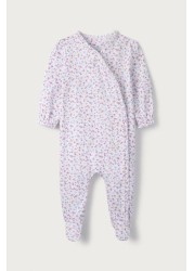 The White Company Mandy Pink Floral Frill Sleepsuit