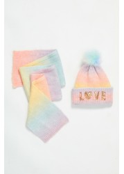 Lipsy Super Soft 2 Pack Rainbow Set Hat and Scarf
