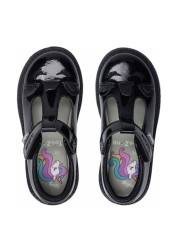 ToeZone Black Patent T-Bar Unicorn Novelty School Shoes