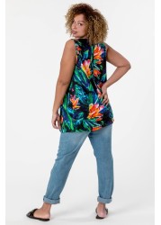 Roman Curve V-Neck Tropical Print Top