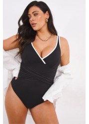 ملابس السباحة Simply Be Black Magisculpt Twist Front Plunge